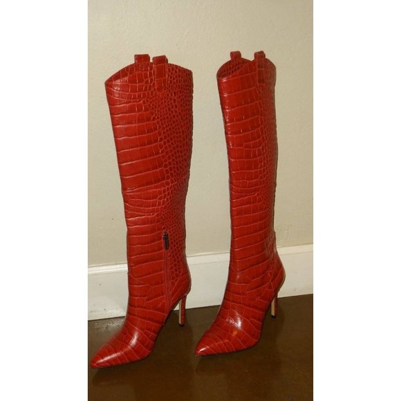 SOLD VINCE CAMUTO Kervana Pointy Toe Knee High Crocodile Boot Red 8.5 NEW - Picture 8 of 13